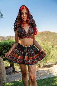 Bohemian Sapphire Mini Skirt Set