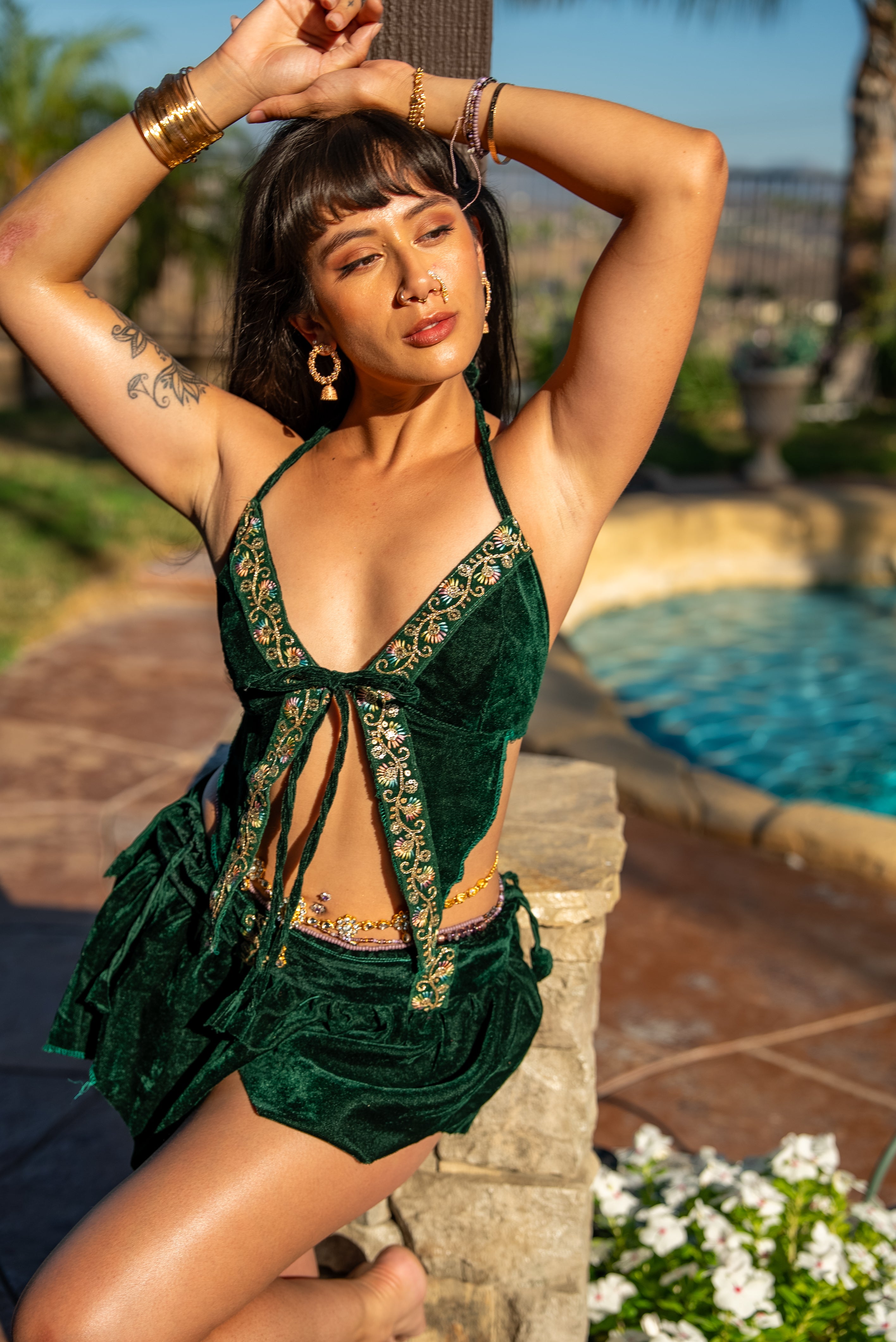 Emerald Flowers Pixie Set