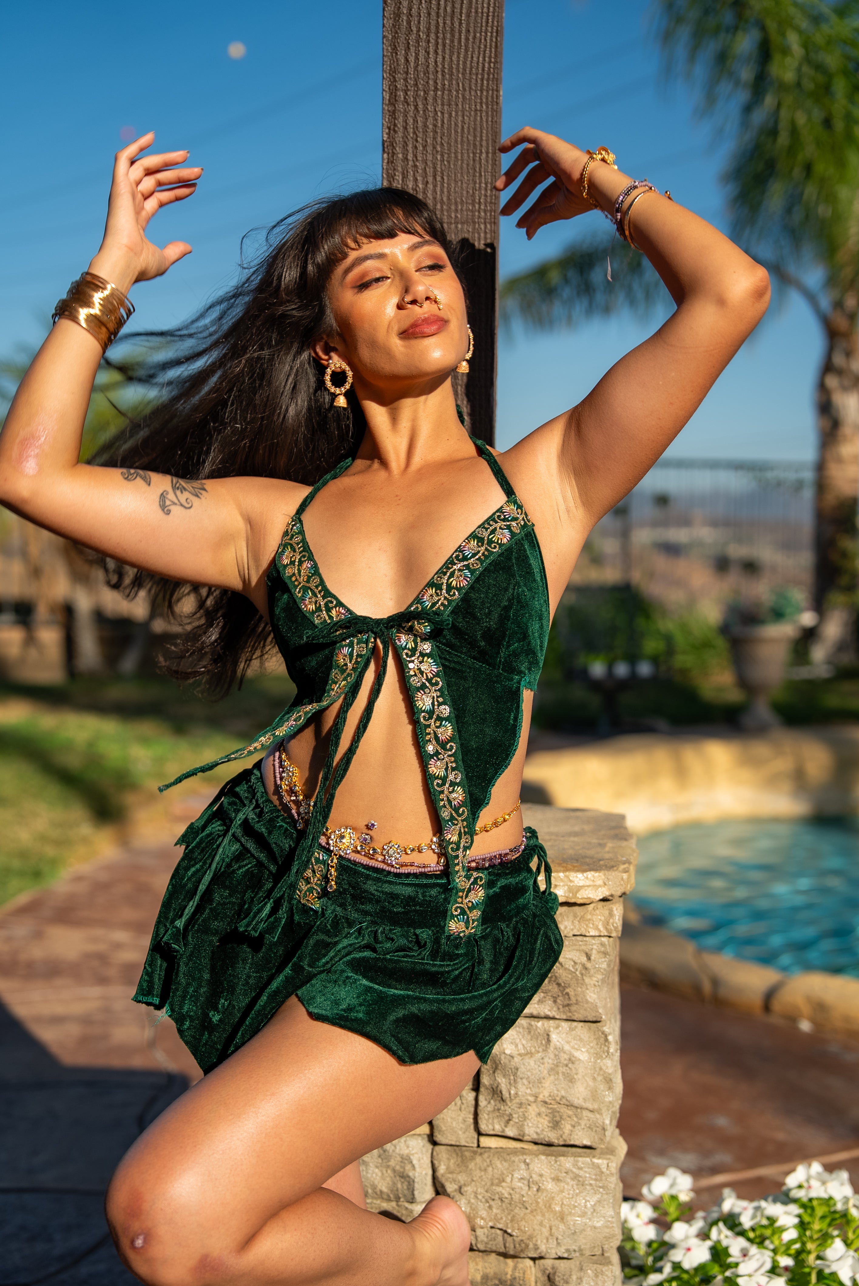Emerald Flowers Pixie Set