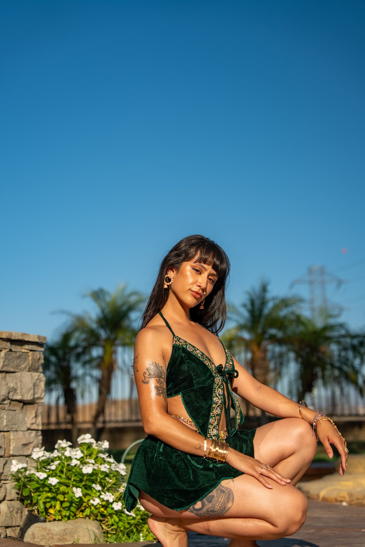 Emerald Flowers Pixie Set