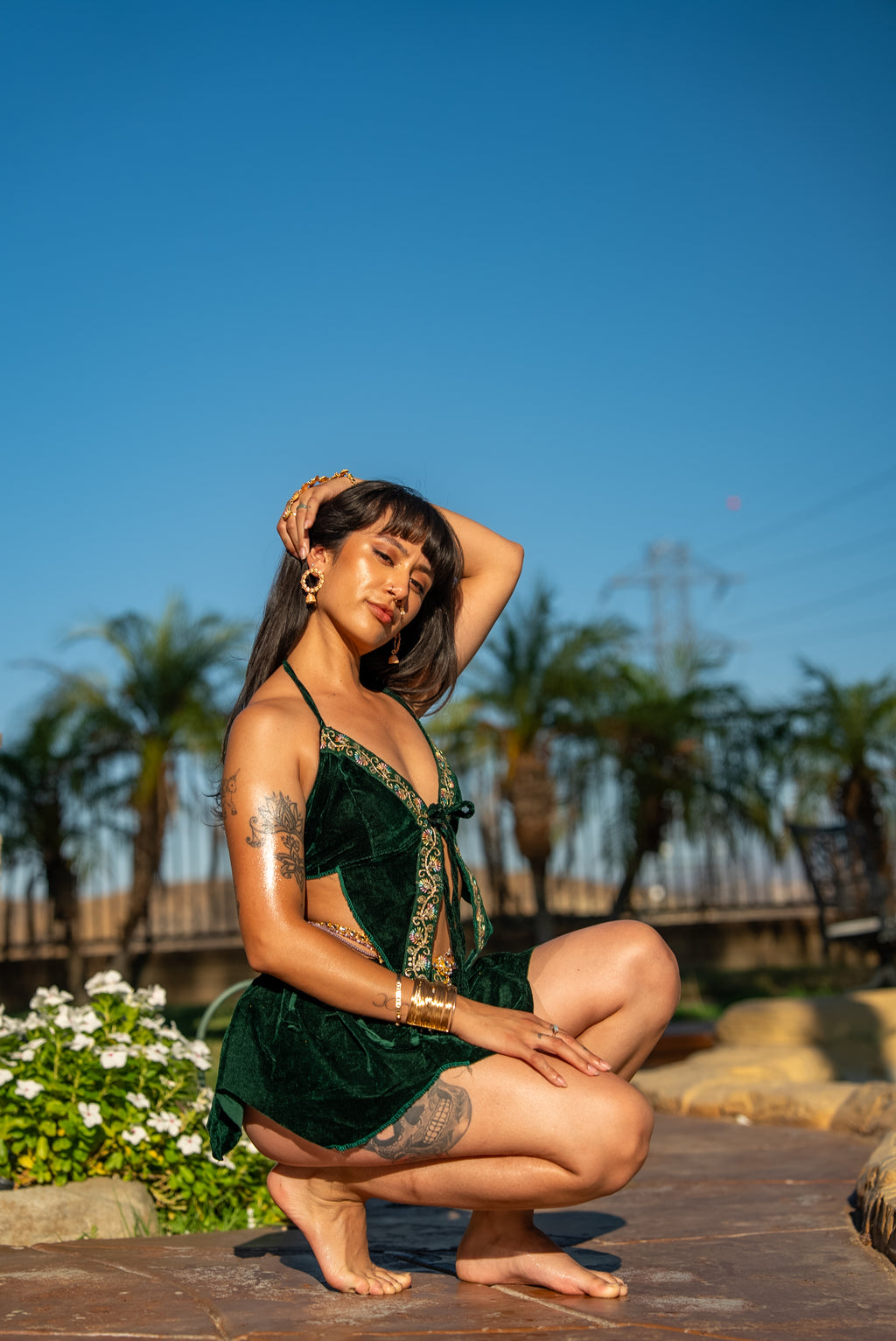 Emerald Flowers Pixie Set