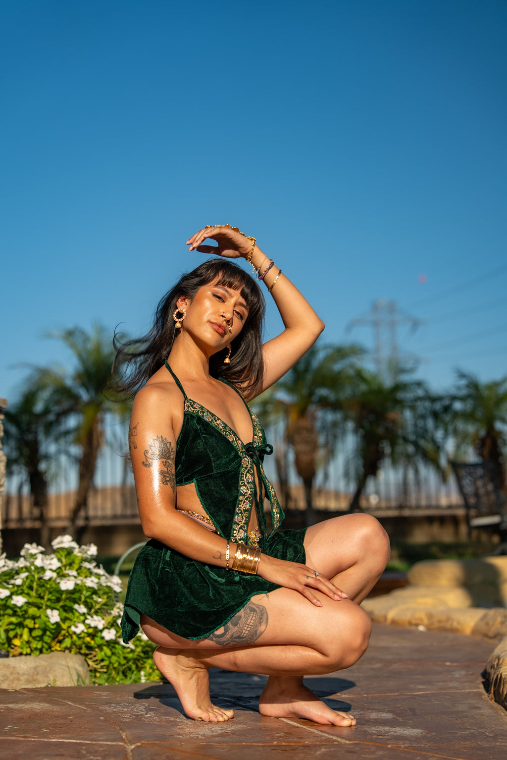 Emerald Flowers Pixie Set