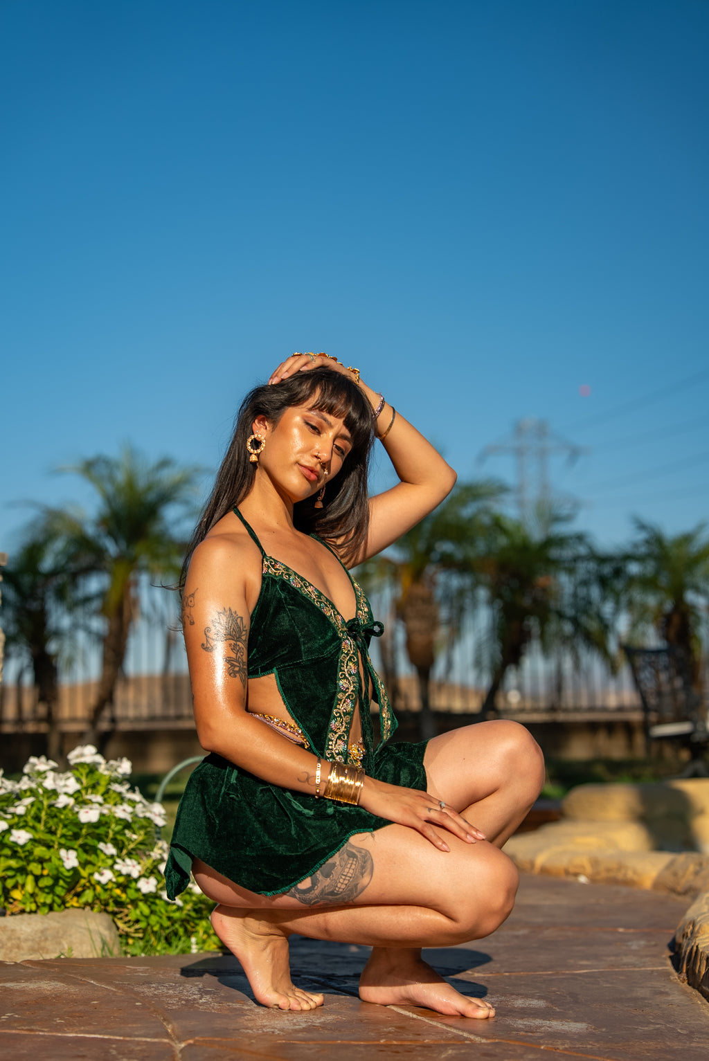 Emerald Flowers Pixie Set