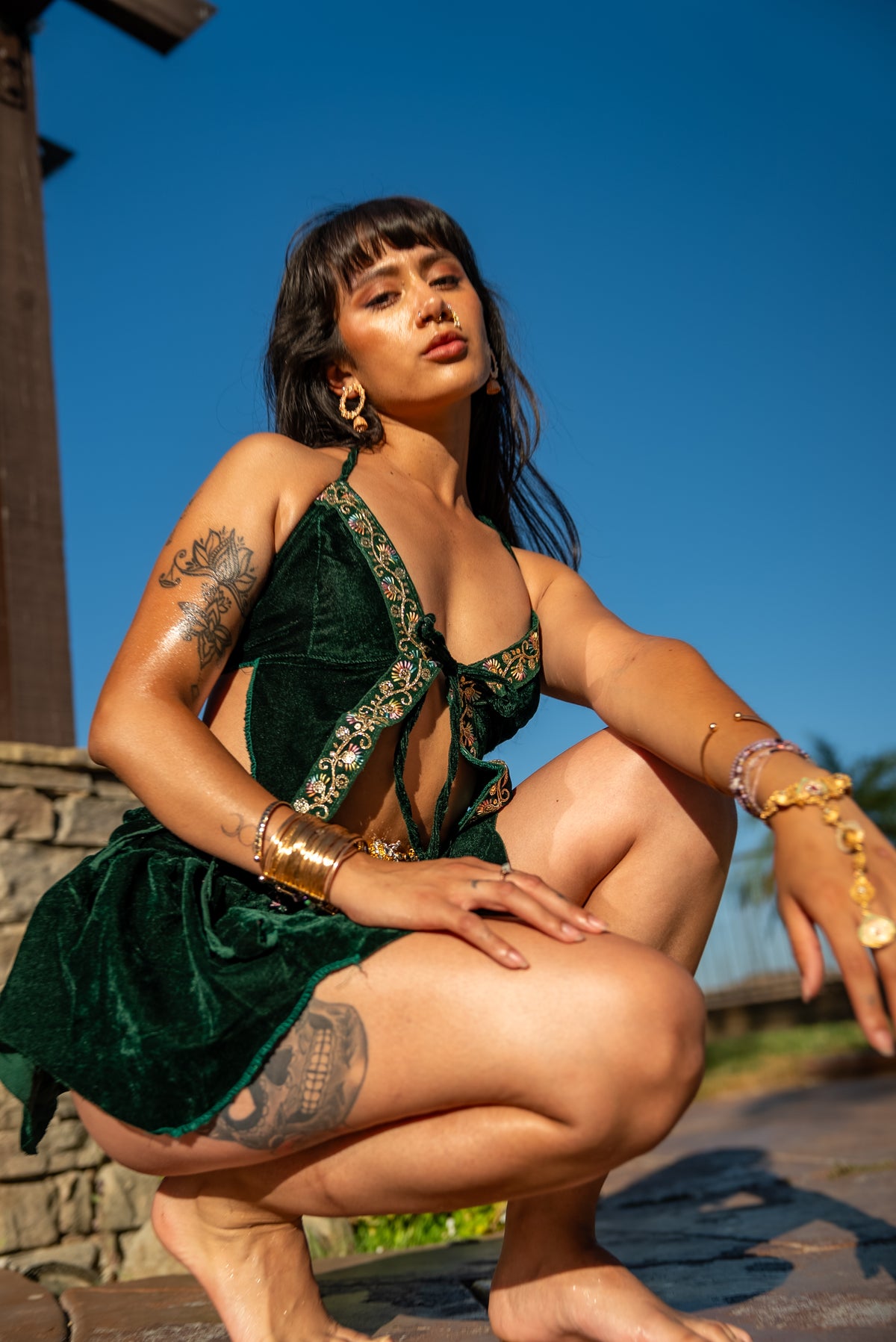 Emerald Flowers Pixie Set
