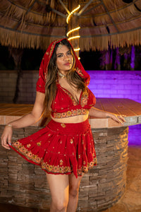 bohemian roses mini skirt set