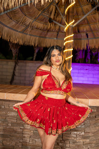 bohemian roses mini skirt set