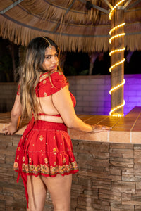 bohemian roses mini skirt set