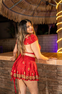 bohemian roses mini skirt set