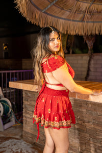 bohemian roses mini skirt set