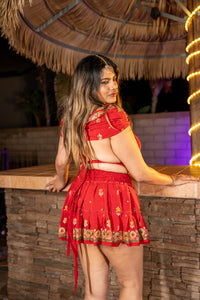 bohemian roses mini skirt set