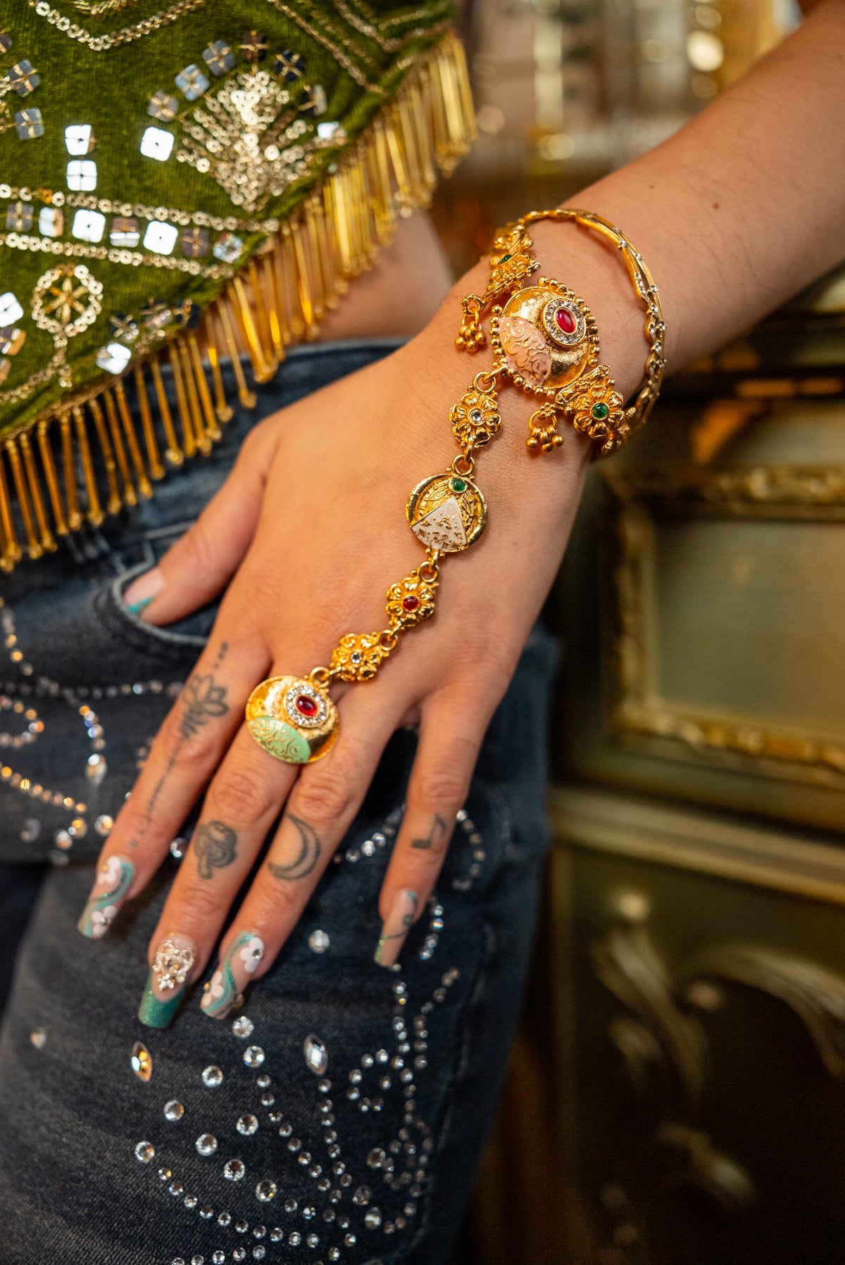Golden Hieroglyph Hand Chain