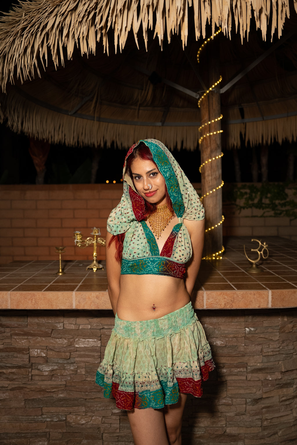 Watercolor Bandhani Mini Gehr Skirt Set