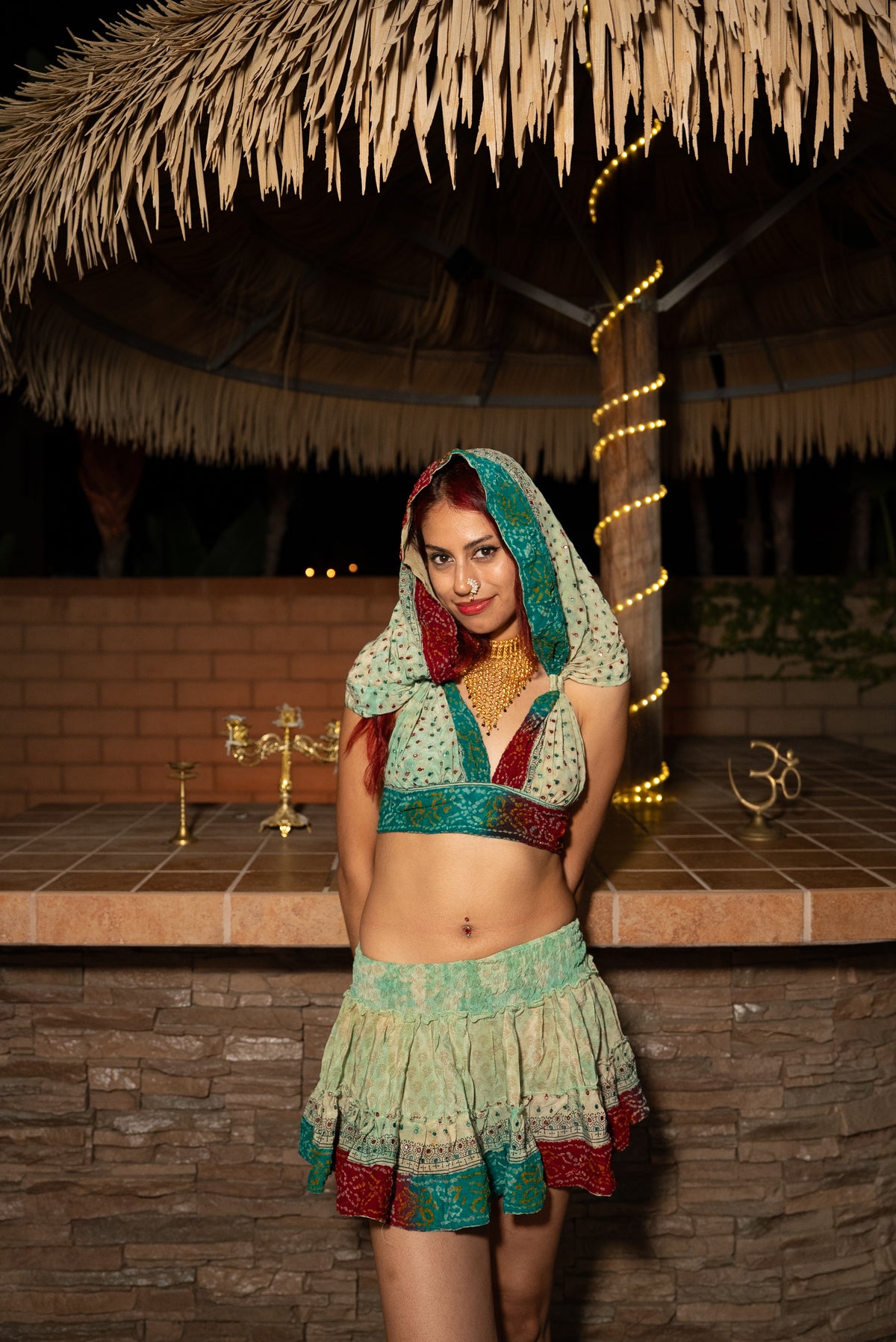 Watercolor Bandhani Mini Gehr Skirt Set