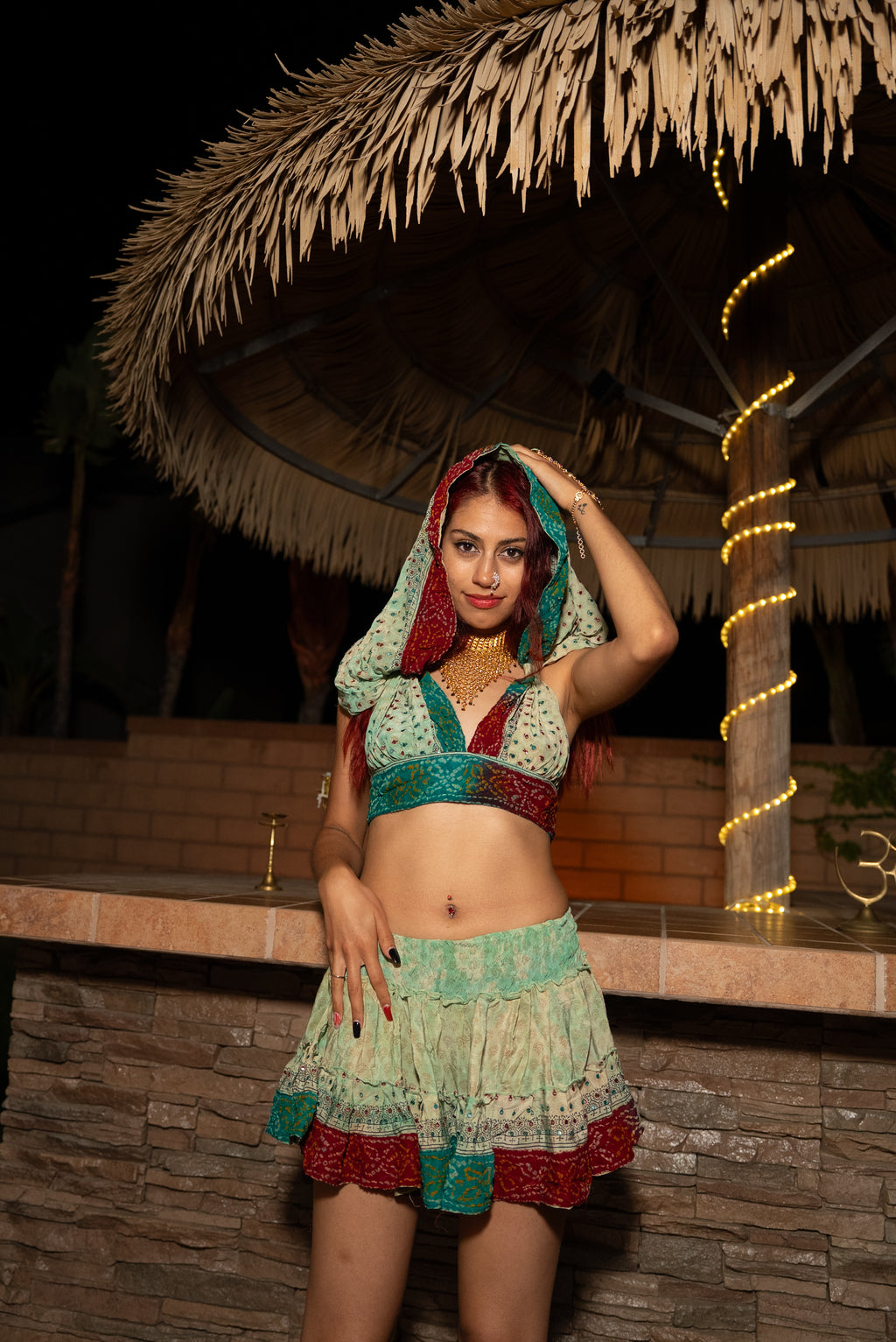 Watercolor Bandhani Mini Gehr Skirt Set