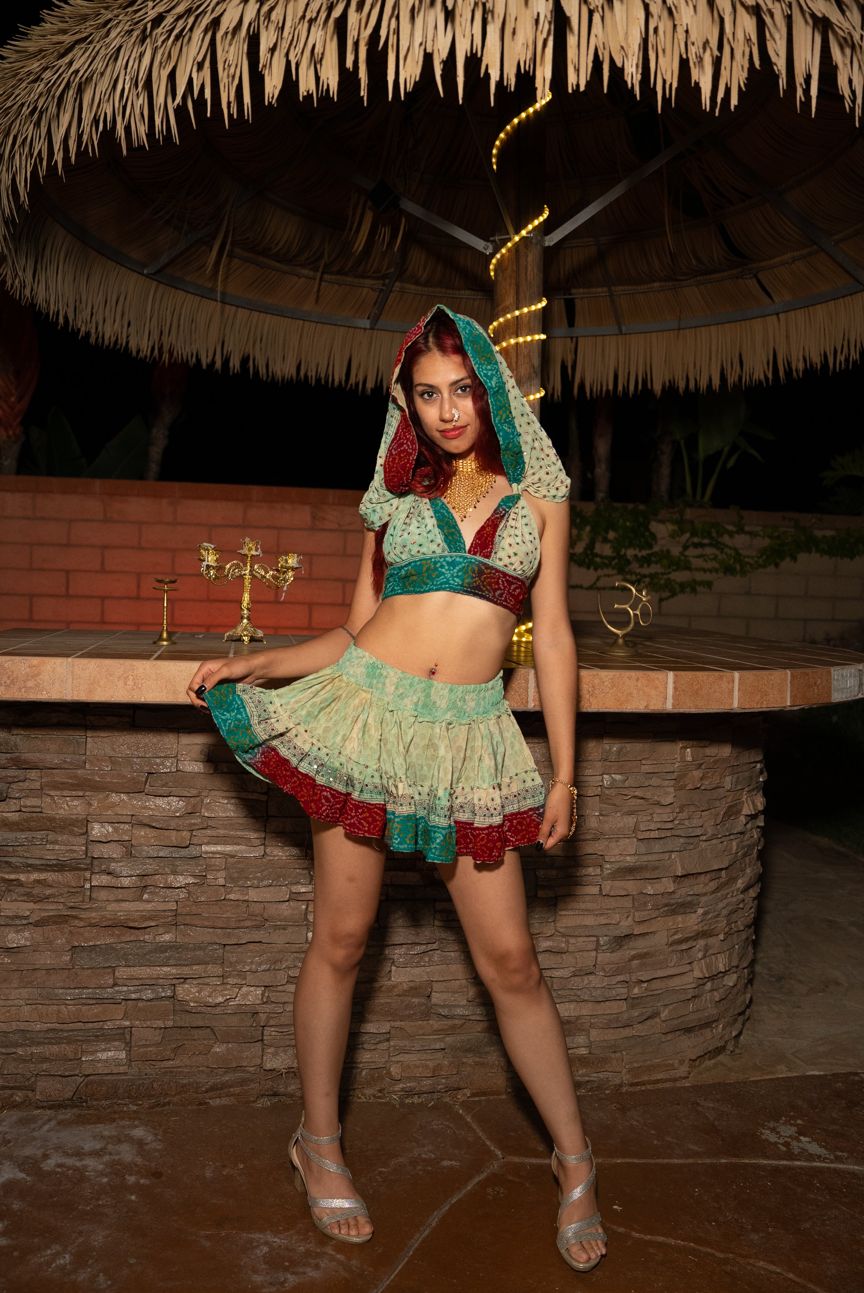 Watercolor Bandhani Mini Gehr Skirt Set