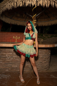 Watercolor Bandhani Mini Skirt Set