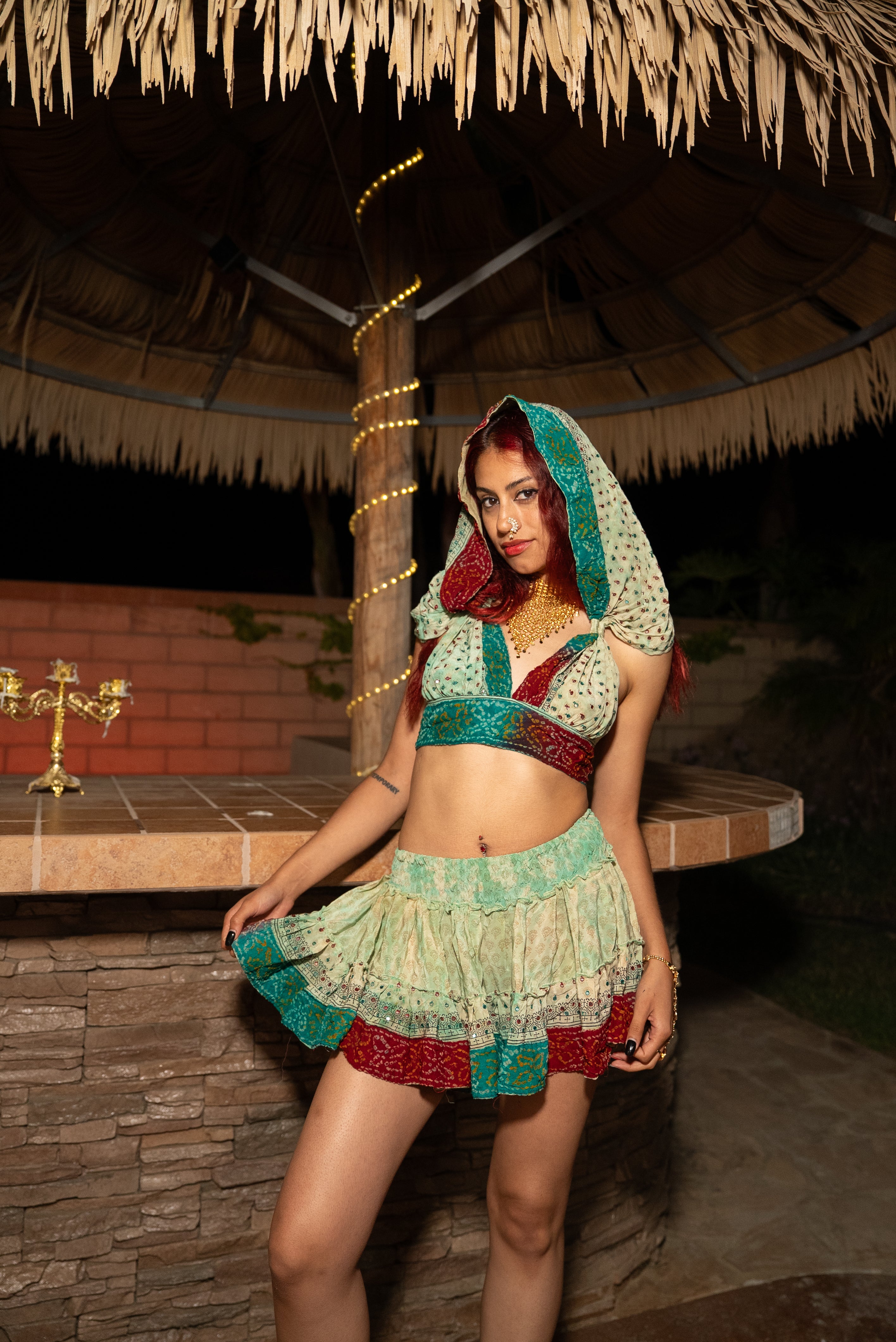 Watercolor Bandhani Mini Gehr Skirt Set