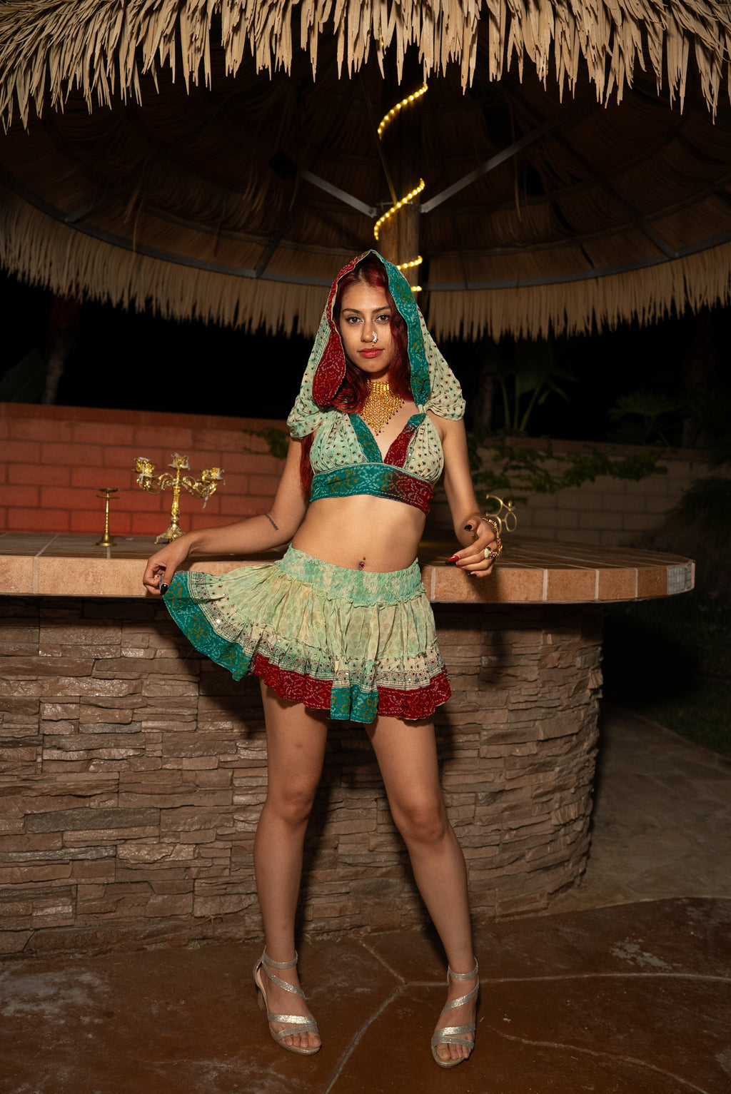 Watercolor Bandhani Mini Gehr Skirt Set