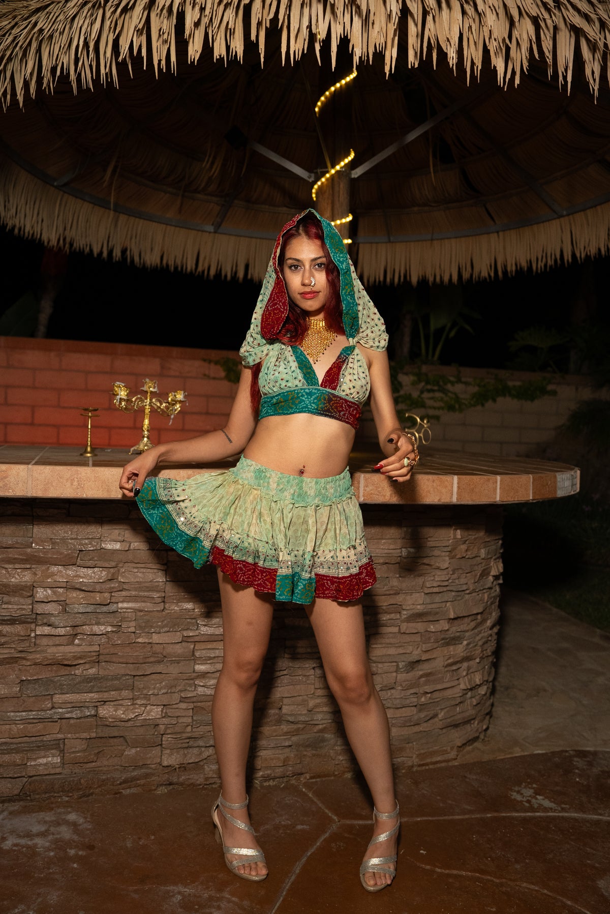 Watercolor Bandhani Mini Gehr Skirt Set