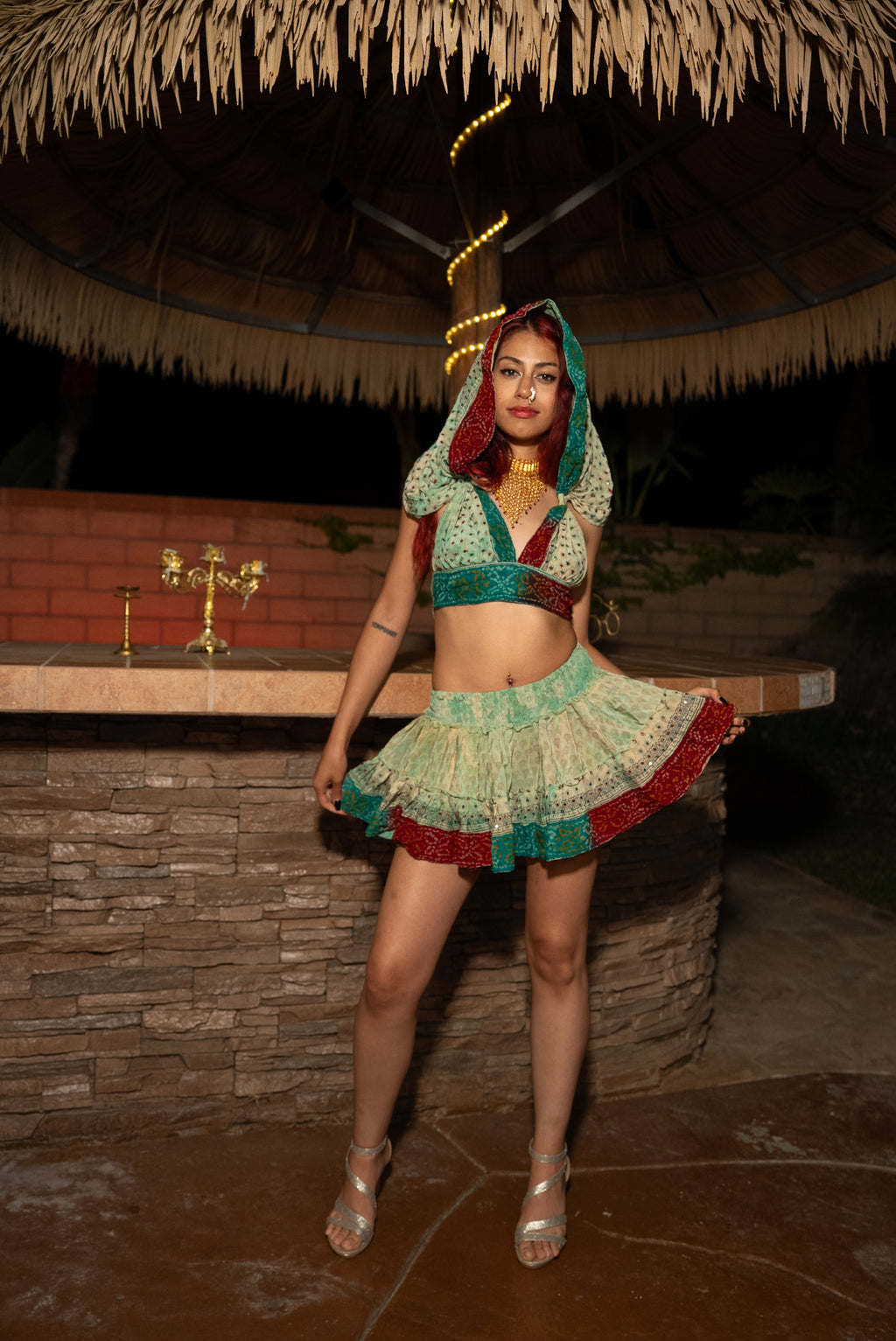 Watercolor Bandhani Mini Gehr Skirt Set