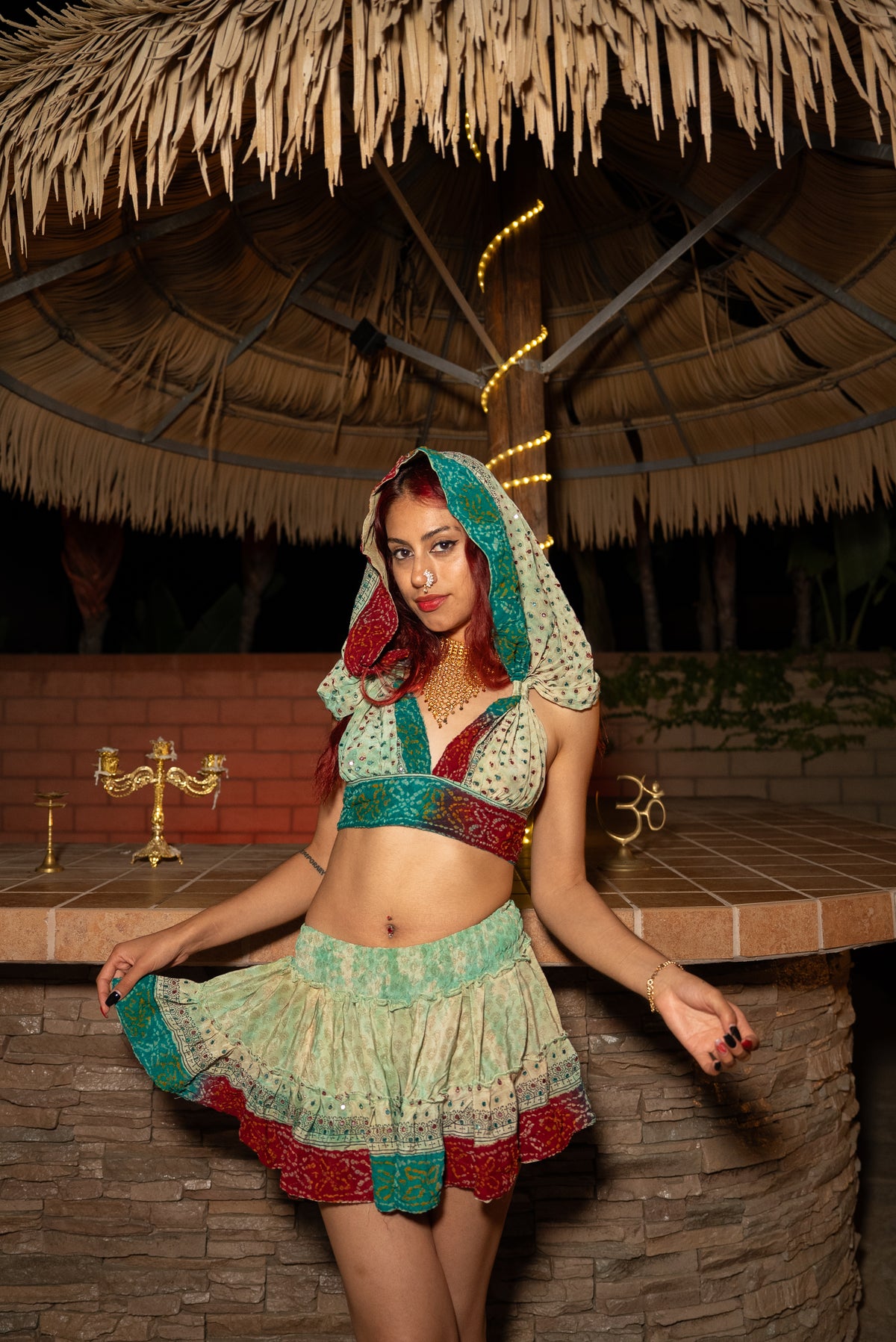 Watercolor Bandhani Mini Gehr Skirt Set
