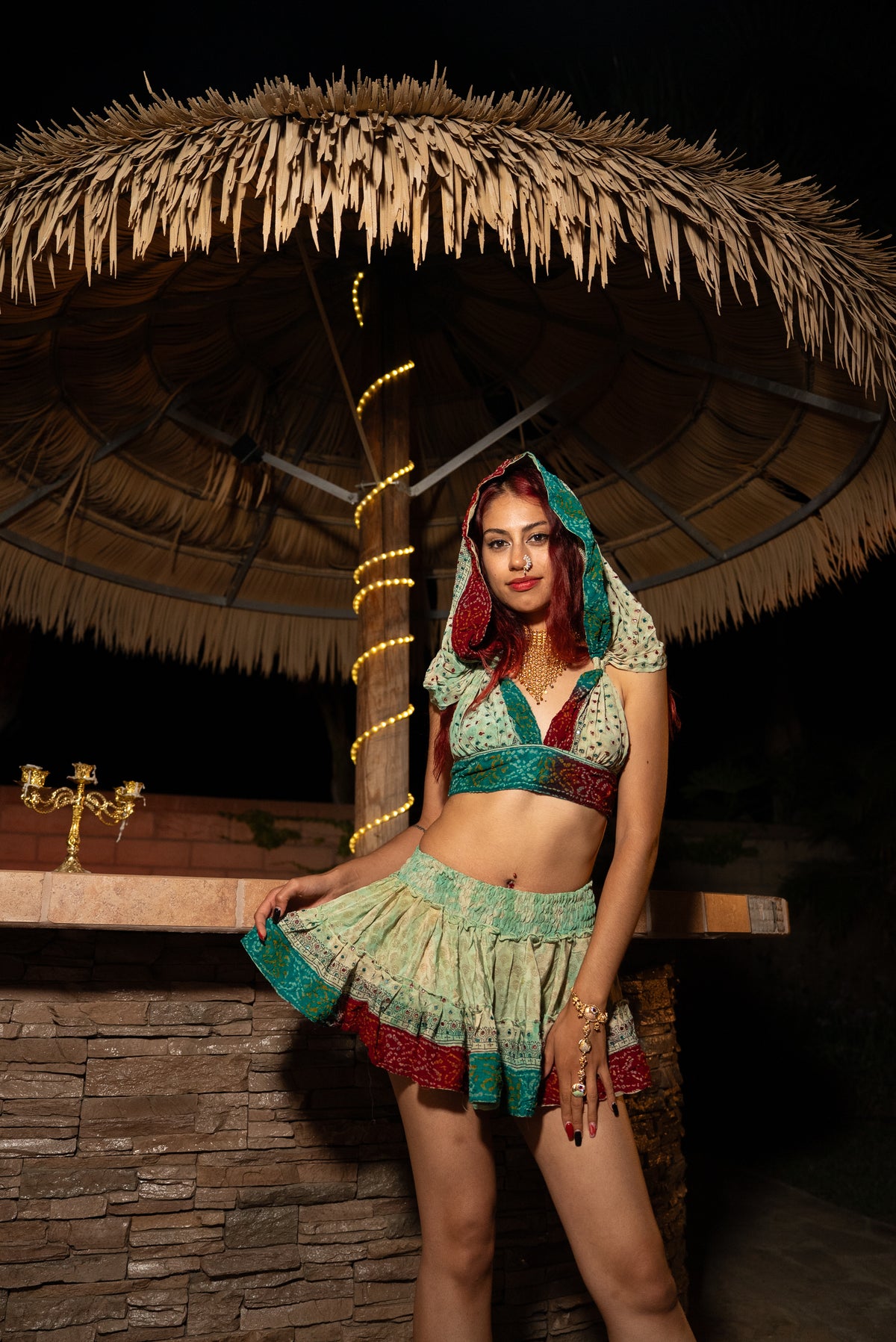 Watercolor Bandhani Mini Gehr Skirt Set