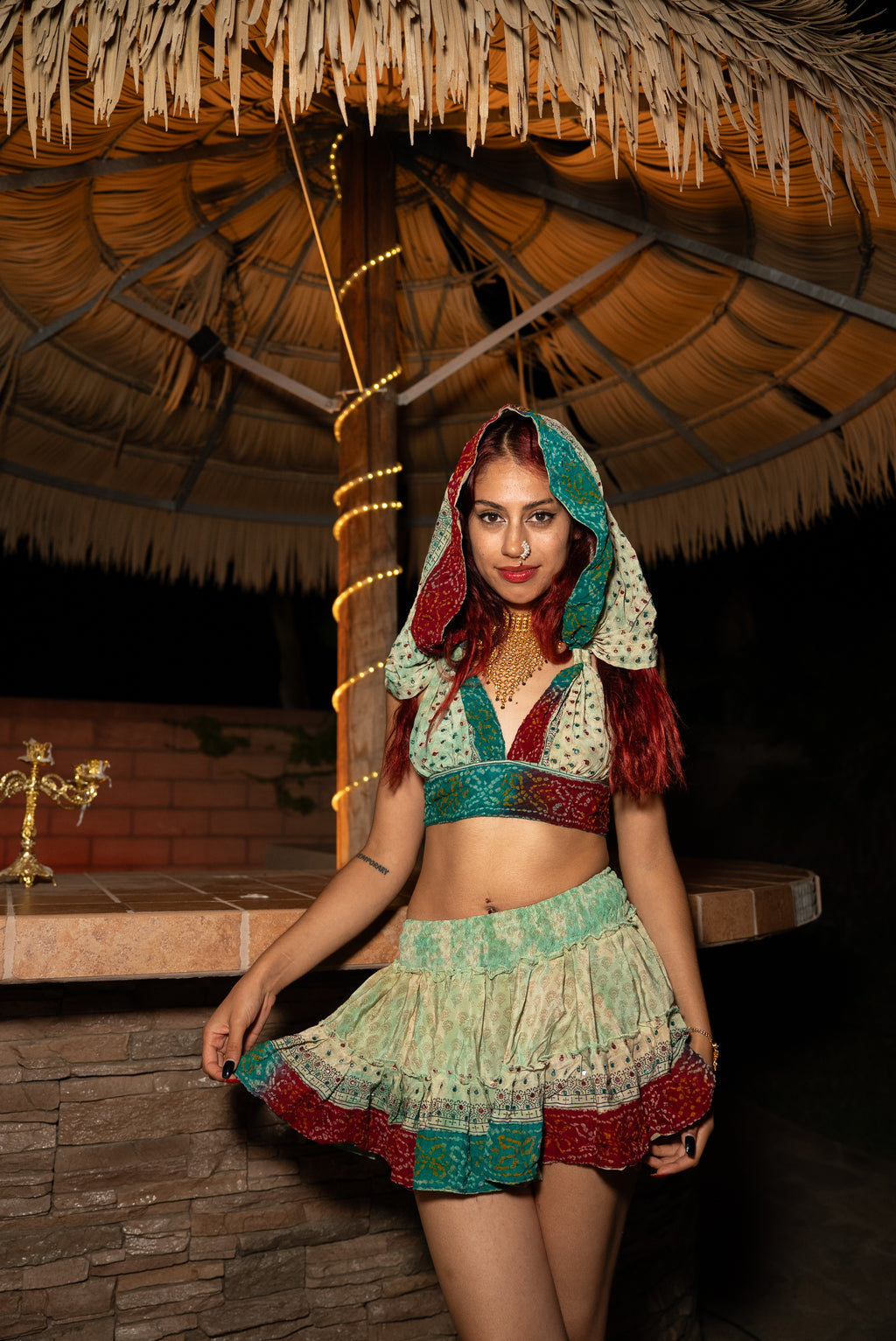 Watercolor Bandhani Mini Gehr Skirt Set