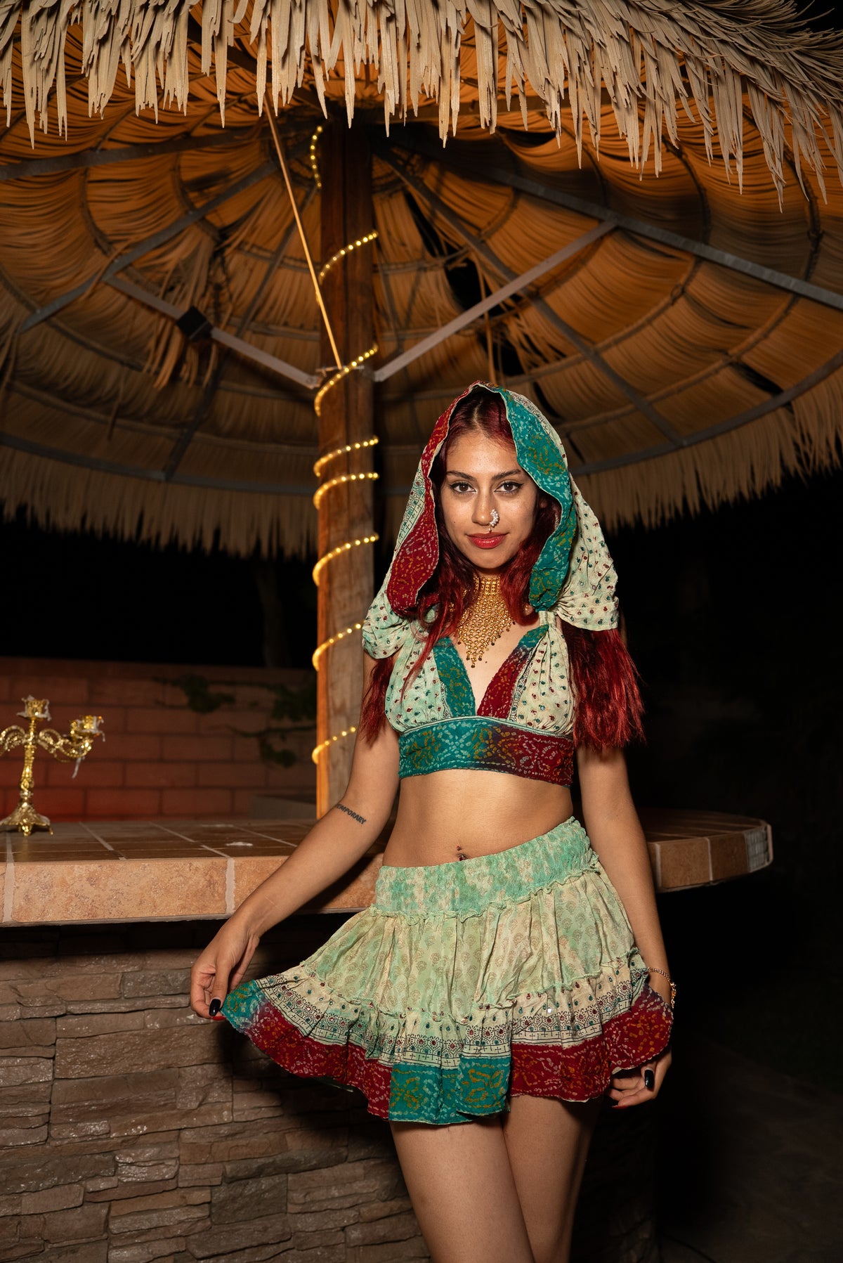 Watercolor Bandhani Mini Gehr Skirt Set