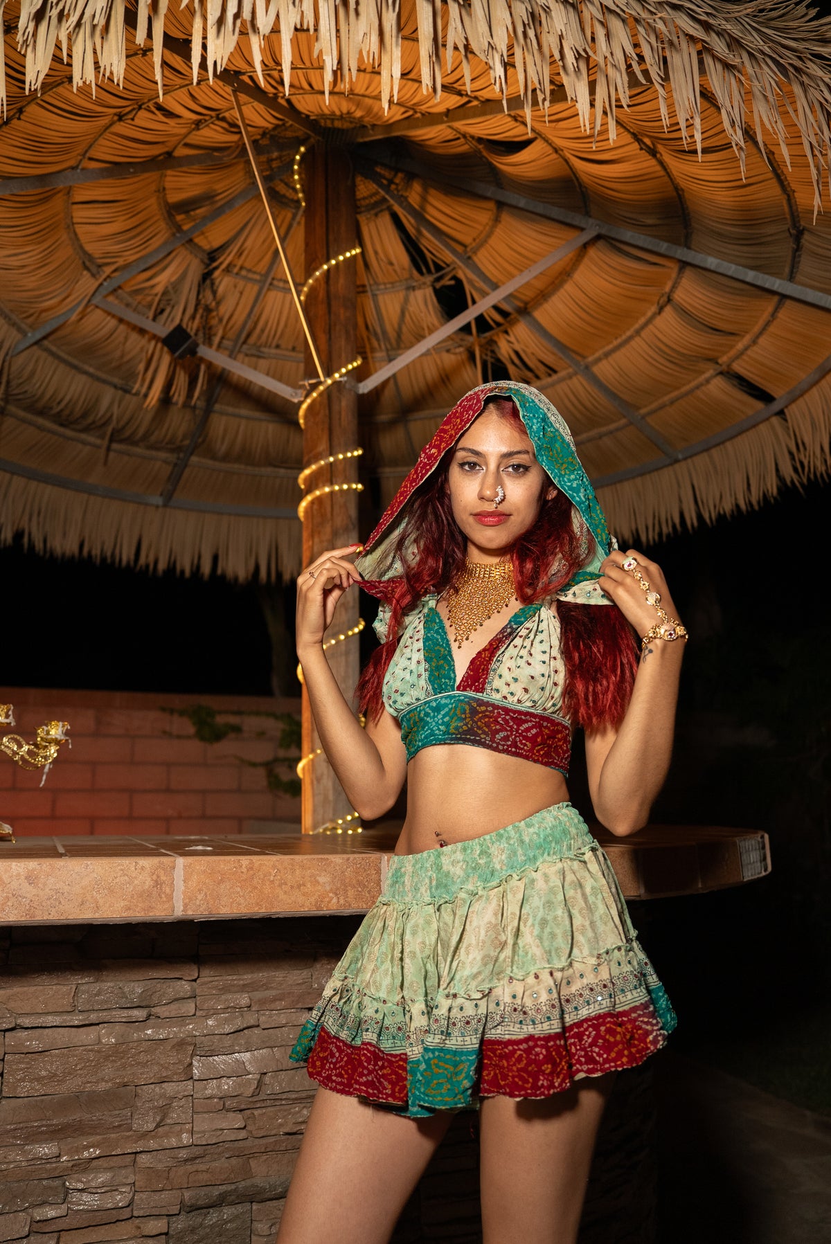 Watercolor Bandhani Mini Gehr Skirt Set