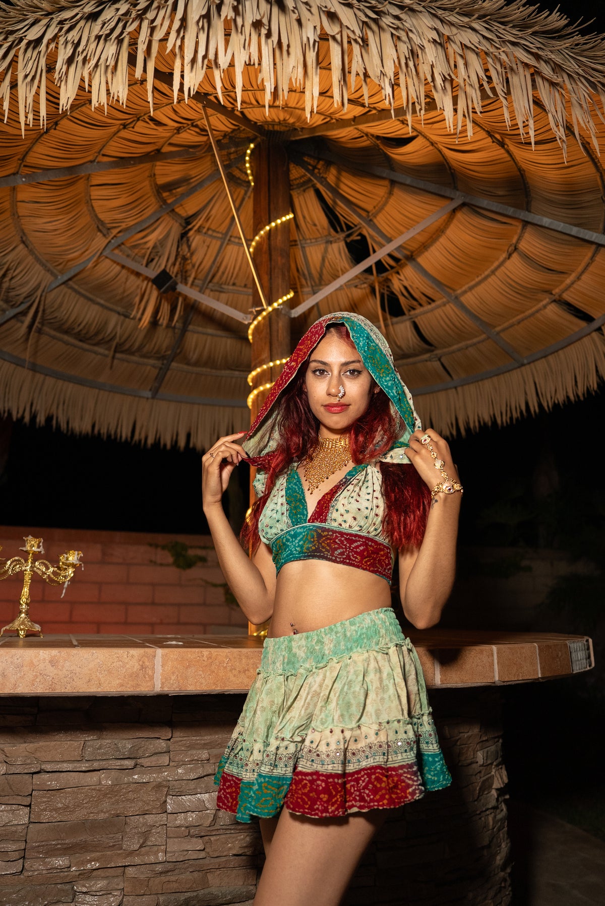Watercolor Bandhani Mini Gehr Skirt Set