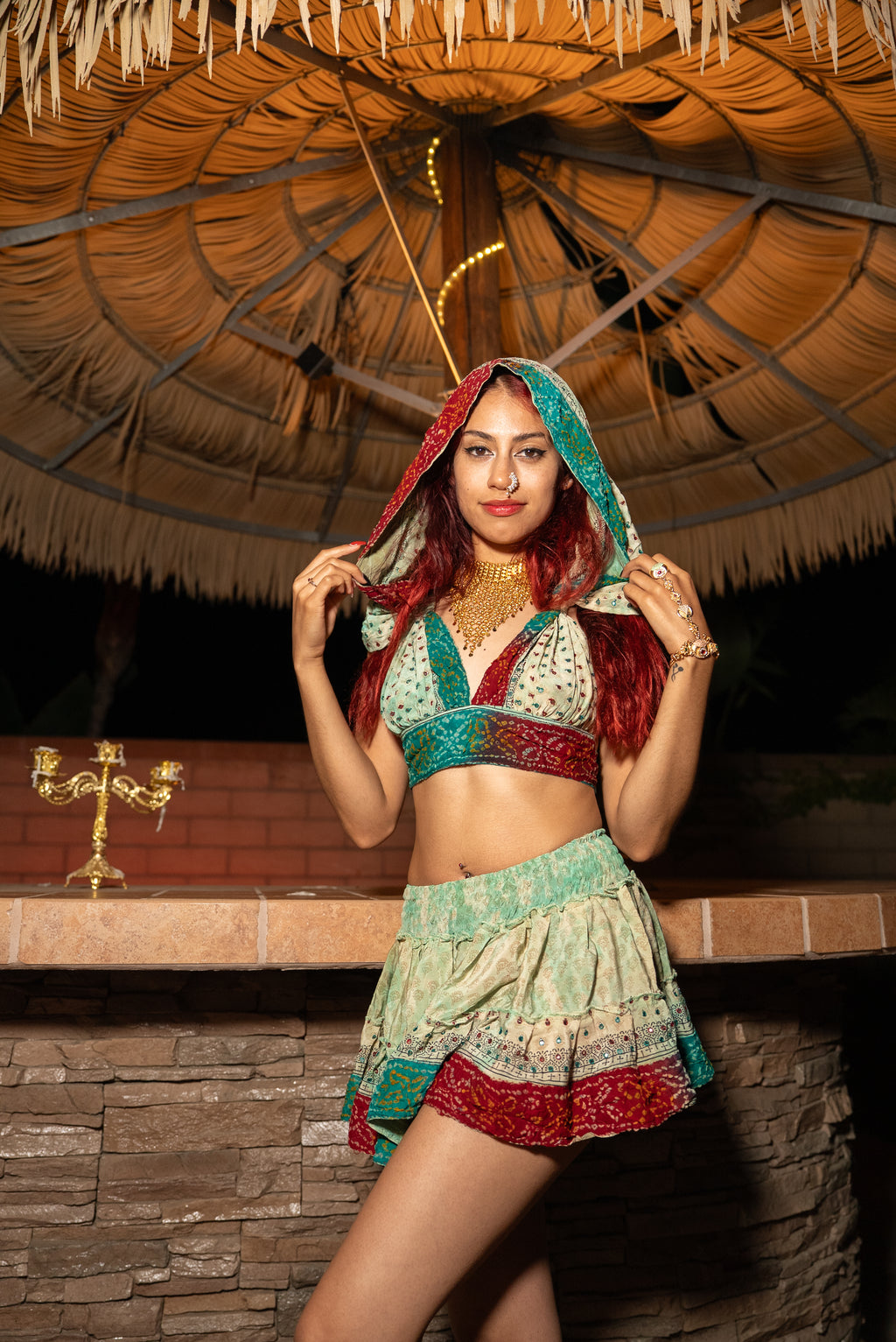 Watercolor Bandhani Mini Gehr Skirt Set