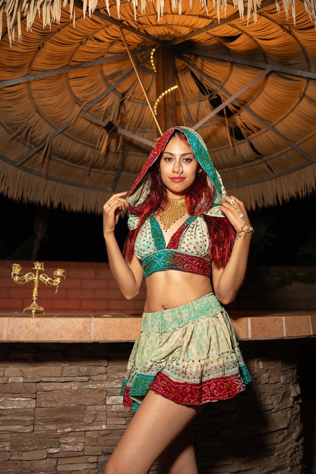 Watercolor Bandhani Mini Gehr Skirt Set