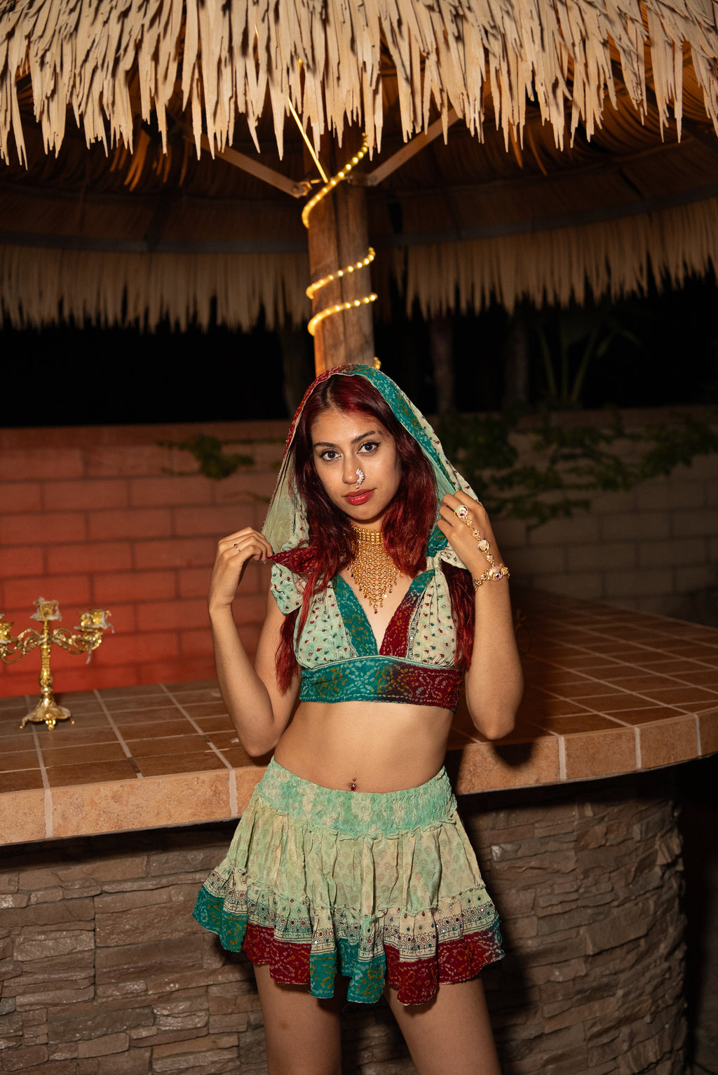 Watercolor Bandhani Mini Gehr Skirt Set