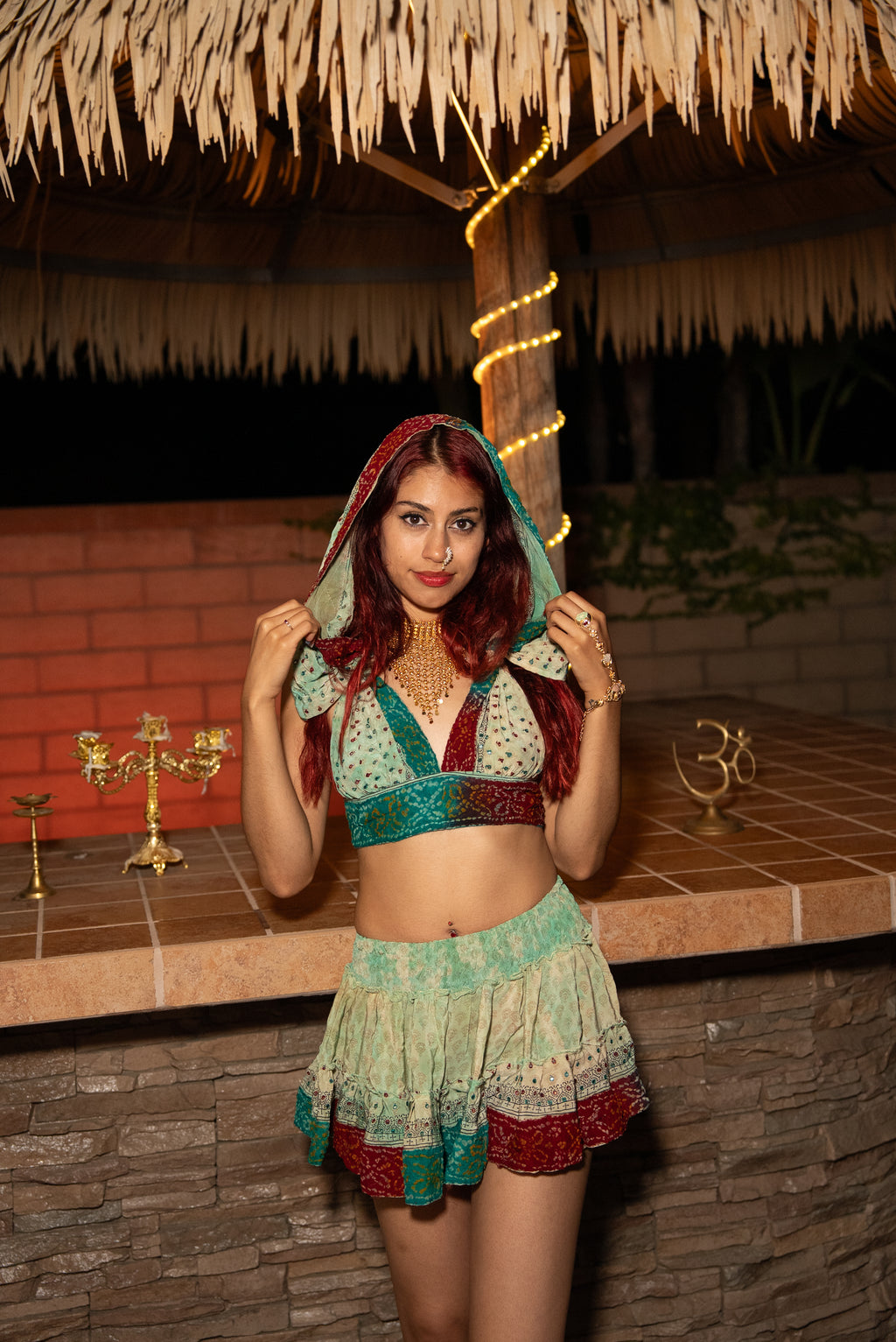 Watercolor Bandhani Mini Gehr Skirt Set