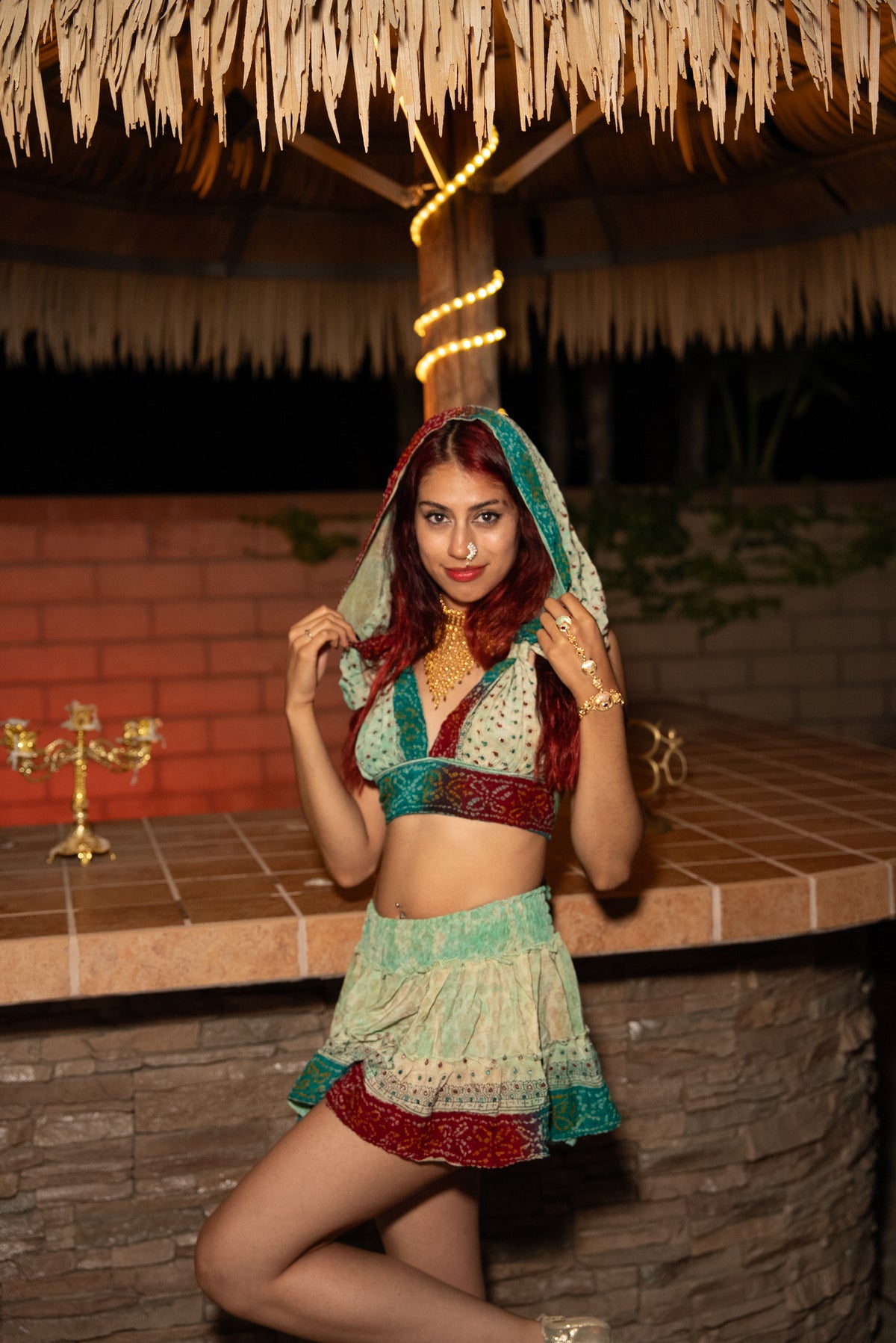 Watercolor Bandhani Mini Gehr Skirt Set