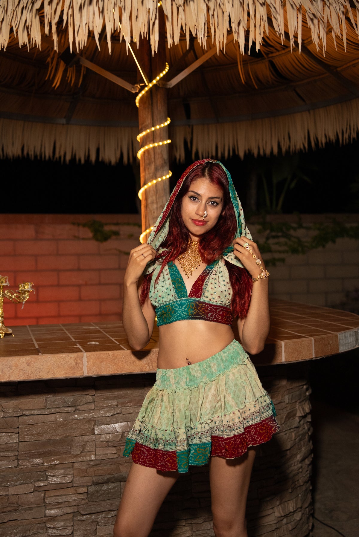 Watercolor Bandhani Mini Gehr Skirt Set