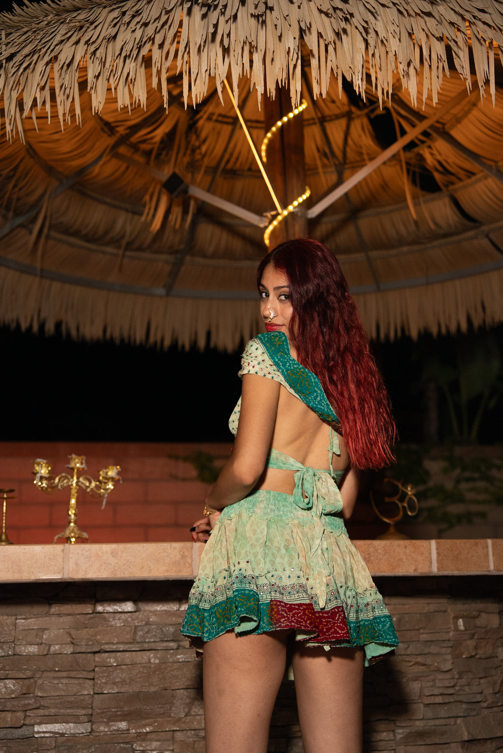 Watercolor Bandhani Mini Gehr Skirt Set