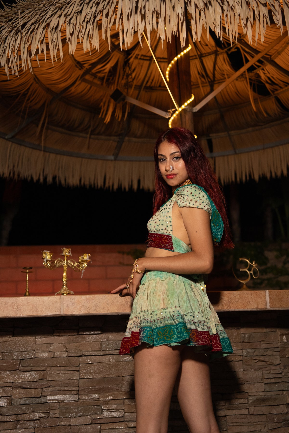Watercolor Bandhani Mini Gehr Skirt Set