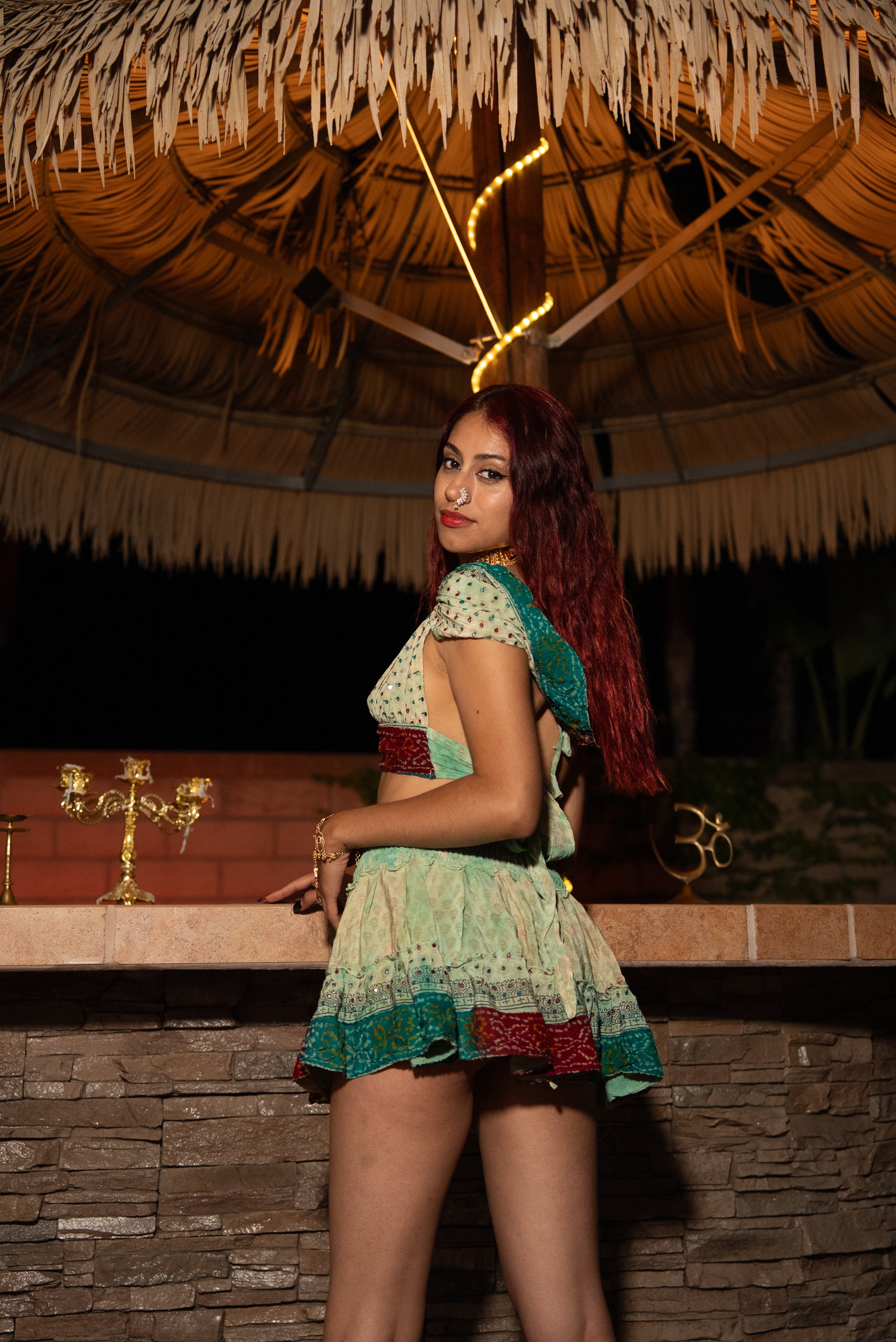 Watercolor Bandhani Mini Gehr Skirt Set