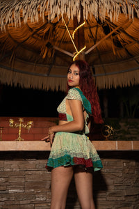 Watercolor Bandhani Mini Skirt Set