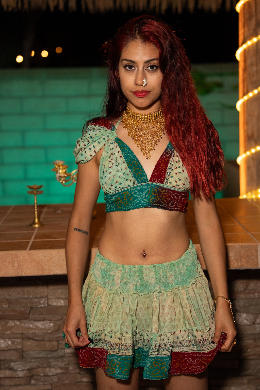Watercolor Bandhani Mini Gehr Skirt Set