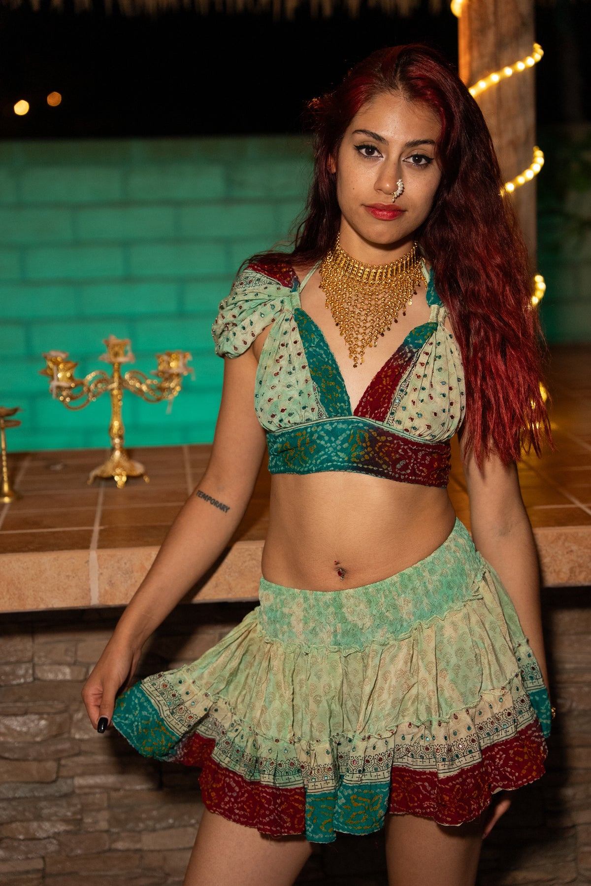 Watercolor Bandhani Mini Gehr Skirt Set