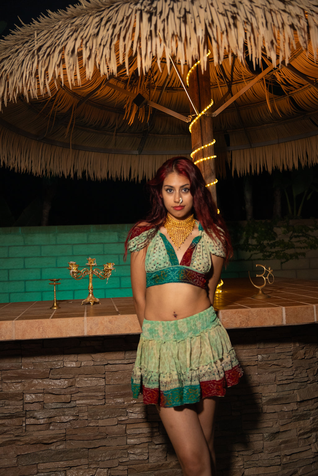 Watercolor Bandhani Mini Gehr Skirt Set