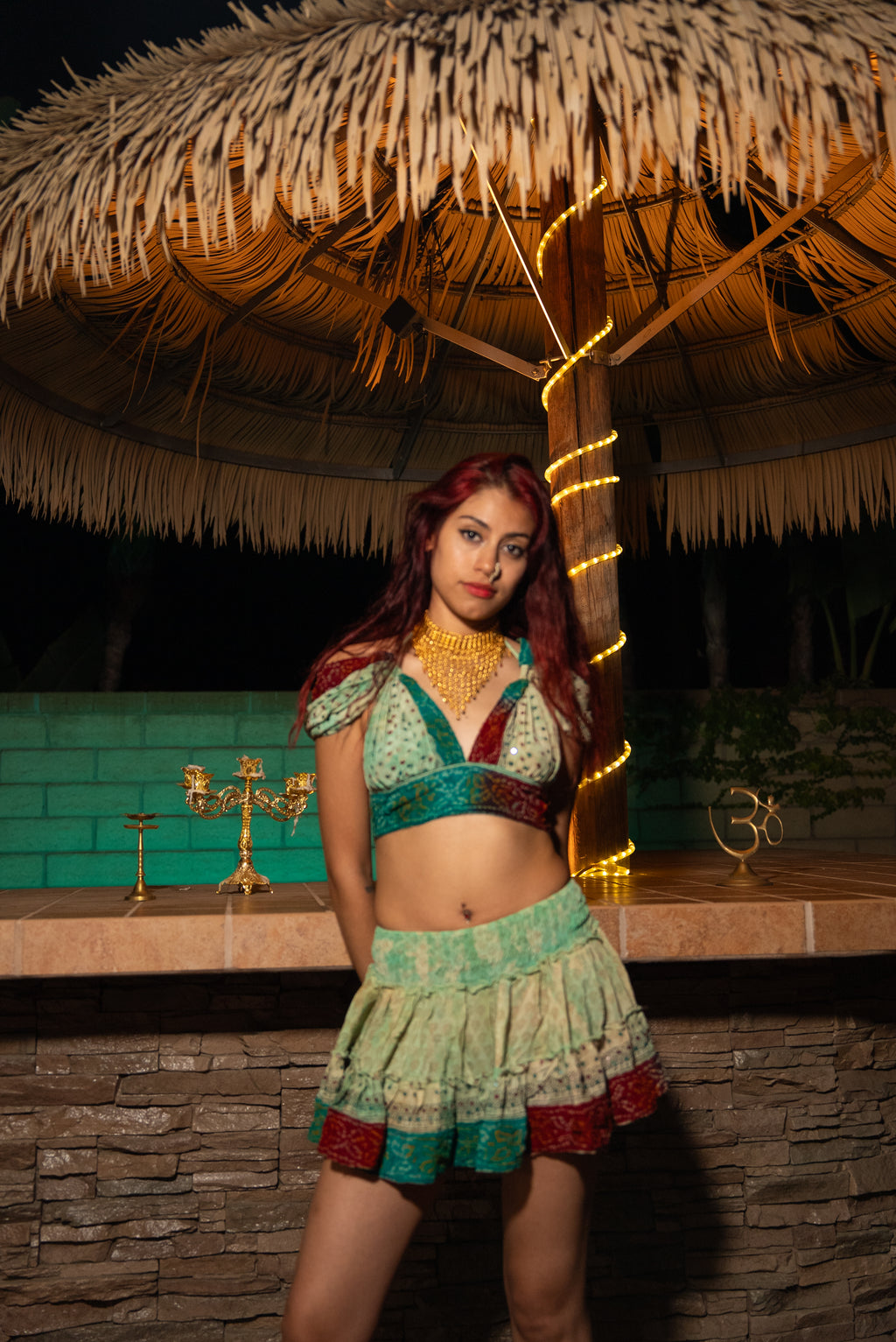 Watercolor Bandhani Mini Gehr Skirt Set
