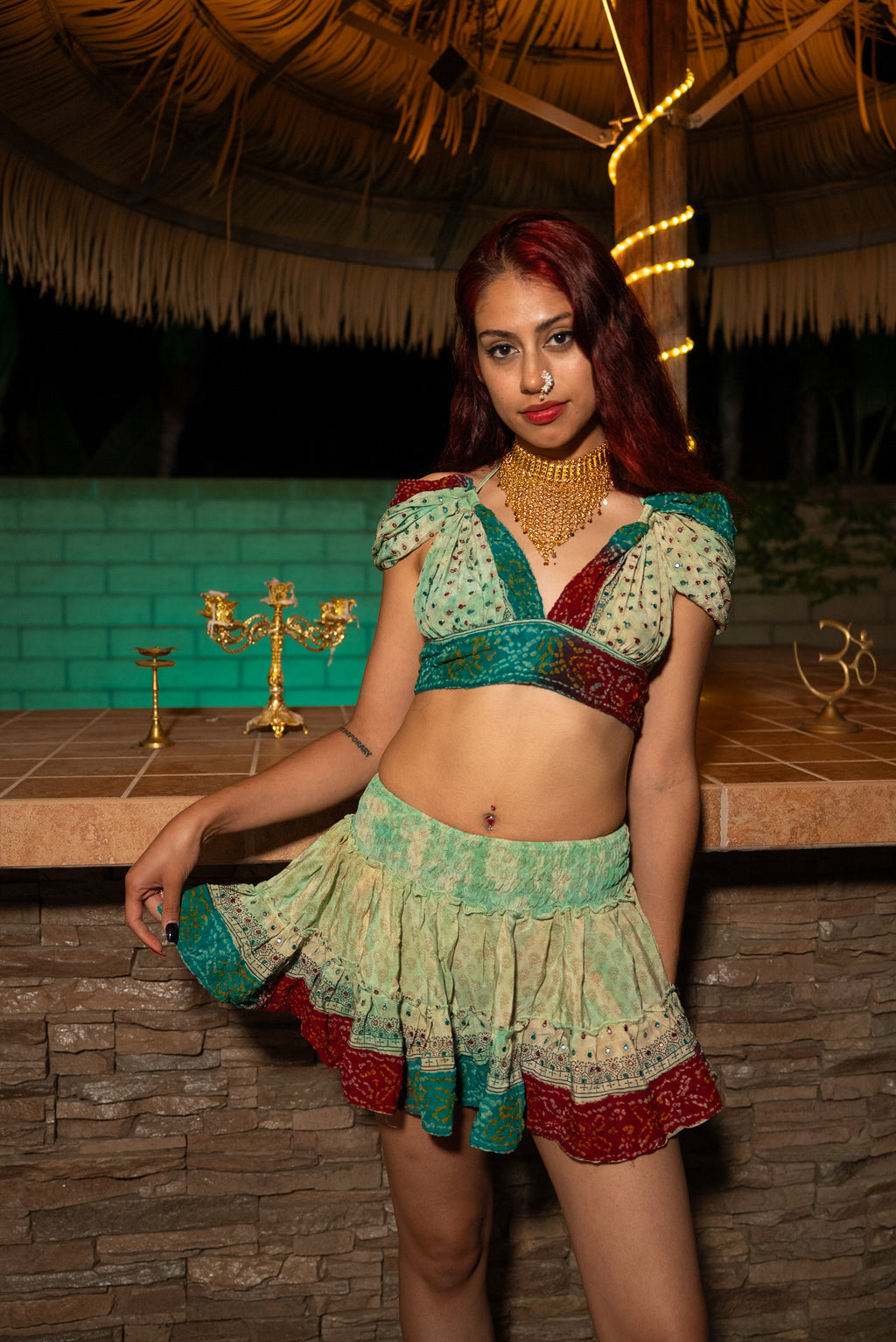 Watercolor Bandhani Mini Gehr Skirt Set