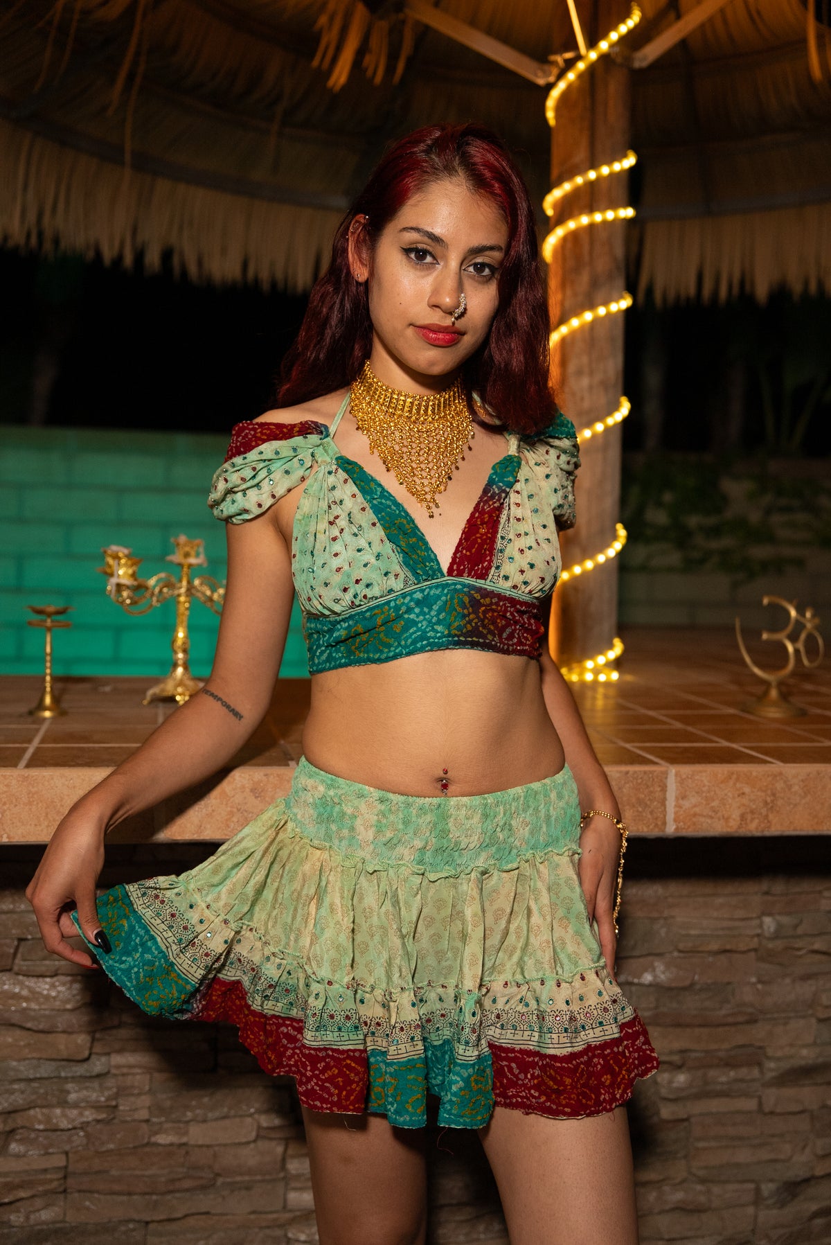 Watercolor Bandhani Mini Gehr Skirt Set