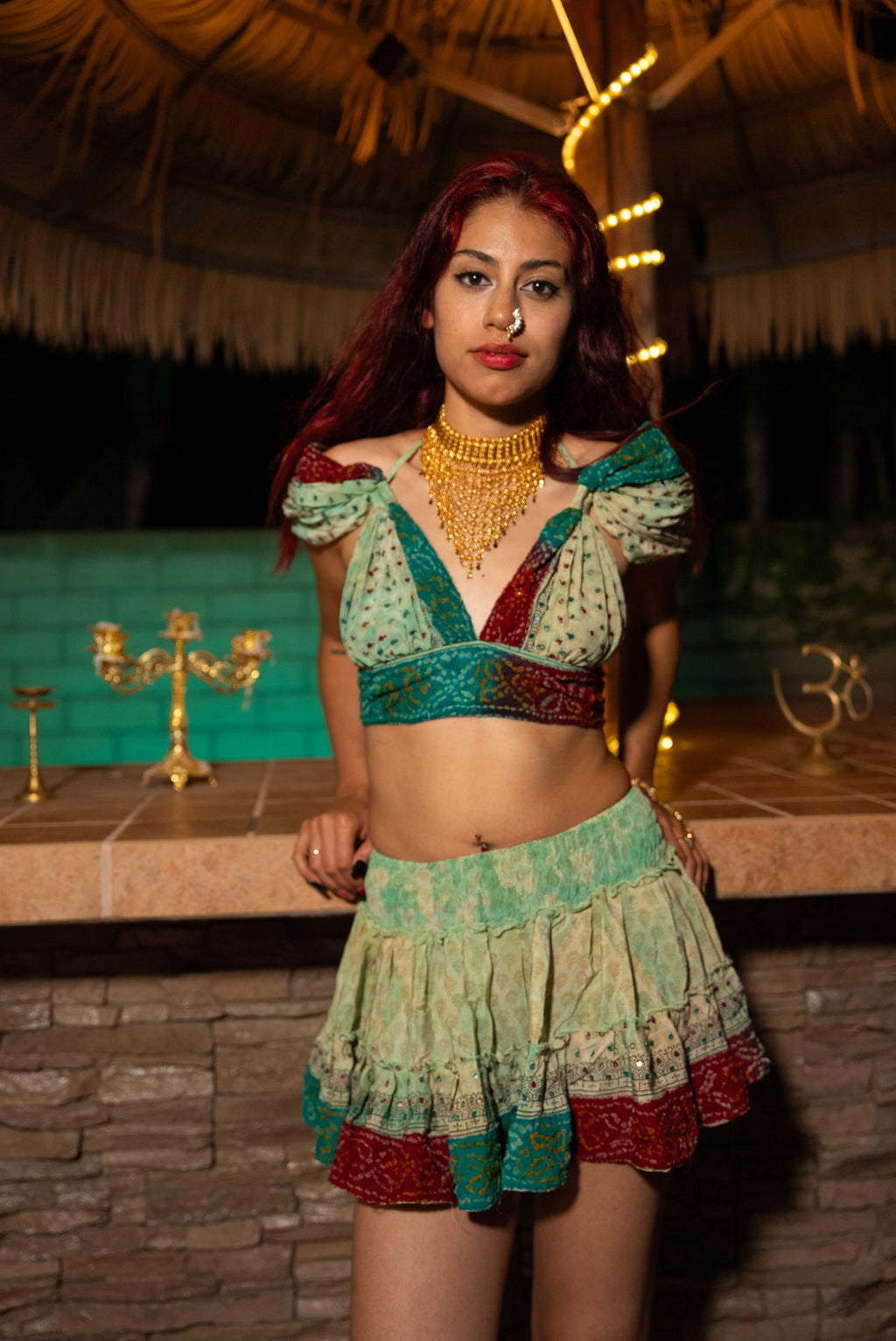 Watercolor Bandhani Mini Gehr Skirt Set