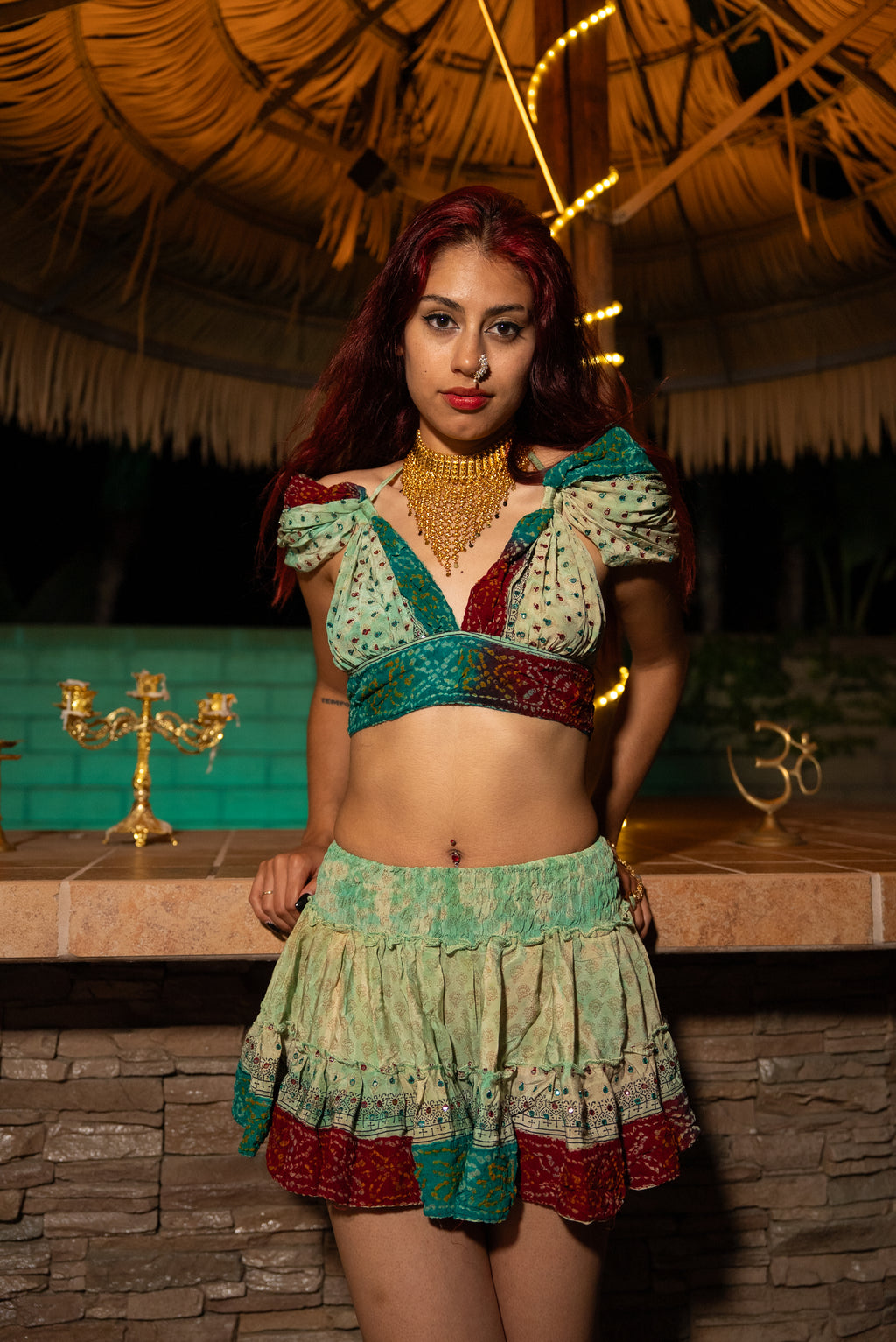 Watercolor Bandhani Mini Gehr Skirt Set