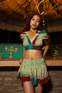 Watercolor Bandhani Mini Skirt Set