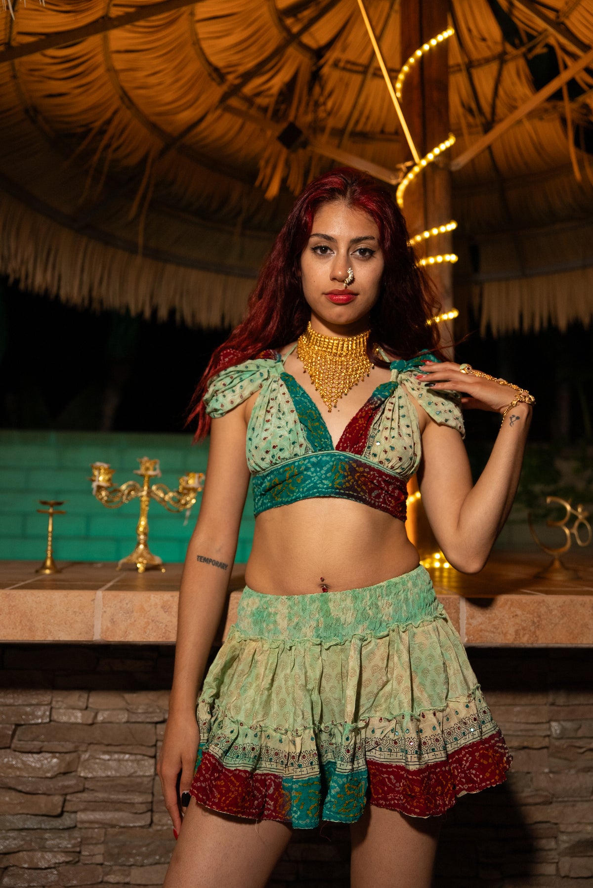Watercolor Bandhani Mini Gehr Skirt Set